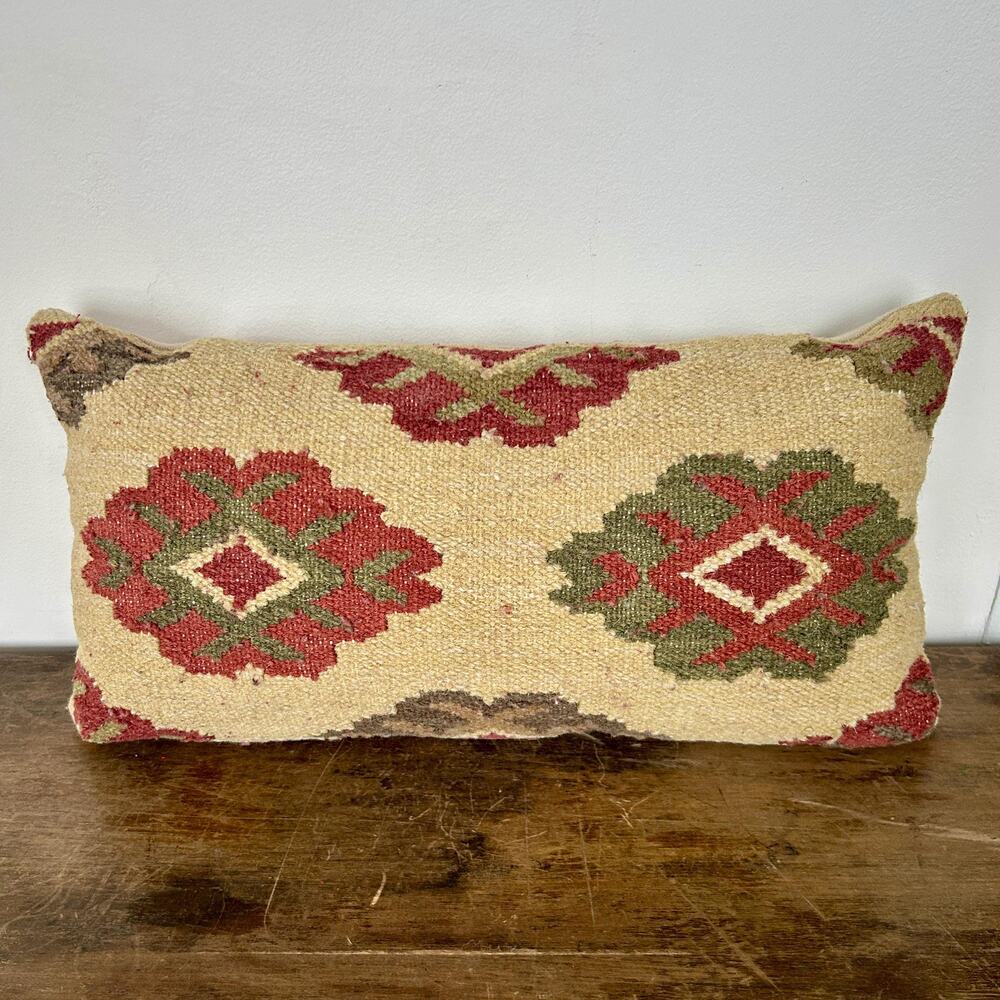 Vintage Wool Southwestern Kilim Lumbar Throw Pillow Cover | Boho Geometric